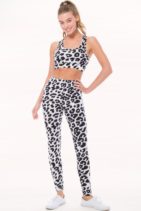 Aniwhite Peach Skin Print Active Cropped Top Leggings Set