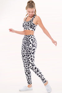 Aniwhite Peach Skin Print Active Cropped Top Leggings Set