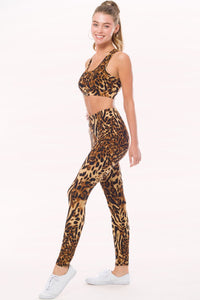 Leopard Print Peach Skin Print Active Cropped Top Leggings Set