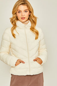 Ivory Woven Solid High Neck Jacket