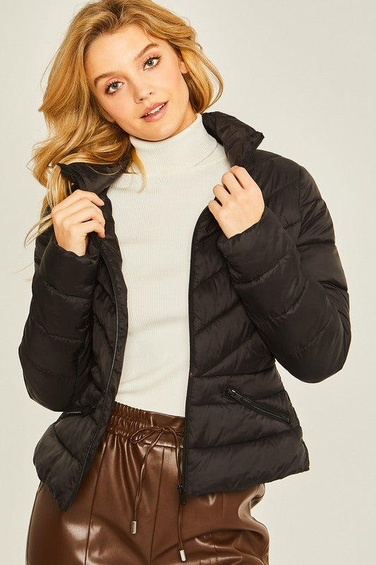 Black Woven Solid High Neck Jacket