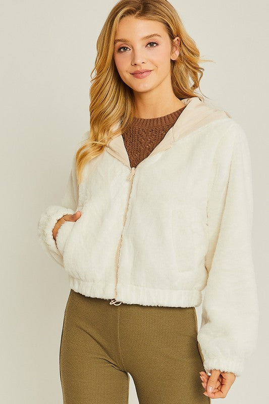 Ivory Reversible Woven Solid Hoodie
