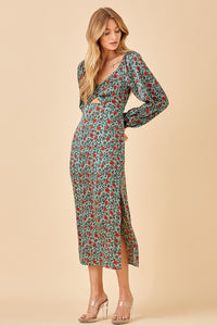Teal Midi Dress With Front Open Detail