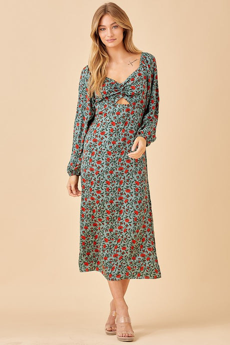 Teal Midi Dress With Front Open Detail