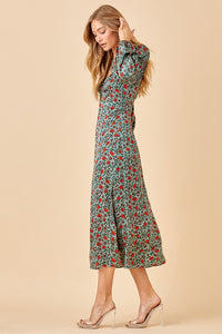 Teal Midi Dress With Front Open Detail