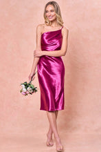 Rose One Shoulder Two Straps Satin Midi