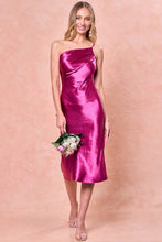 Rose One Shoulder Two Straps Satin Midi