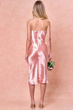 Pink One Shoulder Two Straps Satin Midi