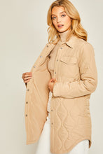 Khaki Diamond Quilted Long Line Shacket