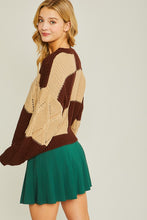 Brown Diamond Cutout Checkered Sweater