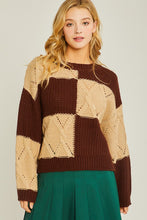 Brown Diamond Cutout Checkered Sweater