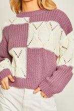 Purple Diamond Cutout Checkered Sweater