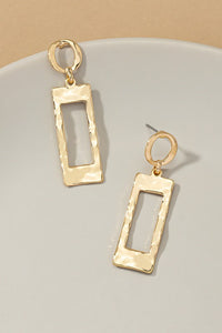 Hammered Circle And Rectangle Hoop Drop Earrings