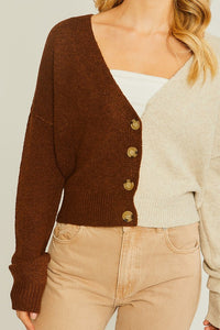Brown Color Block Sweater Cardigan