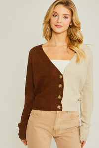 Brown Color Block Sweater Cardigan