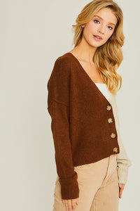 Brown Color Block Sweater Cardigan