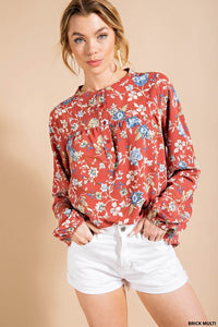 Brick Multi Texture Rayon Challe Printed Button Down Cute Top