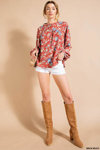 Brick Multi Texture Rayon Challe Printed Button Down Cute Top