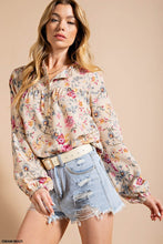 Cream Multi Texture Rayon Challe Printed Button Down Cute Top