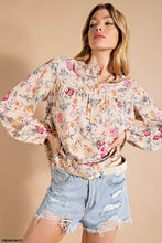 Cream Multi Texture Rayon Challe Printed Button Down Cute Top