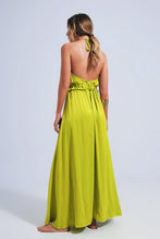 Green Satin Midi Slip Dress In Bright Lime