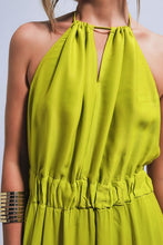 Green Satin Midi Slip Dress In Bright Lime