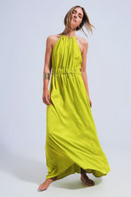 Green Satin Midi Slip Dress In Bright Lime
