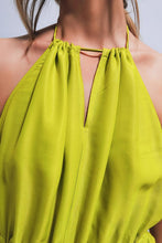 Green Satin Midi Slip Dress In Bright Lime