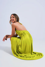 Green Satin Midi Slip Dress In Bright Lime
