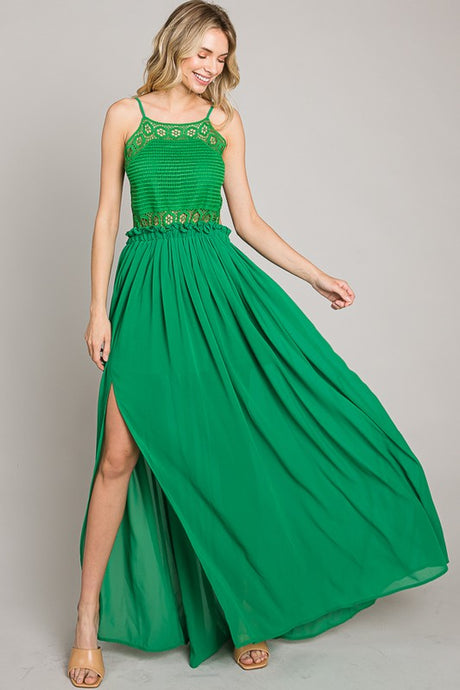 Kelly Green Crochet Top Sexy Long Dress