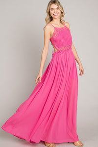 Candy Pink Crochet Top Sexy Long Dress
