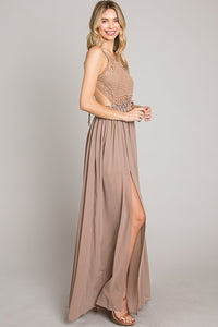 Brown Crochet Top Sexy Long Dress