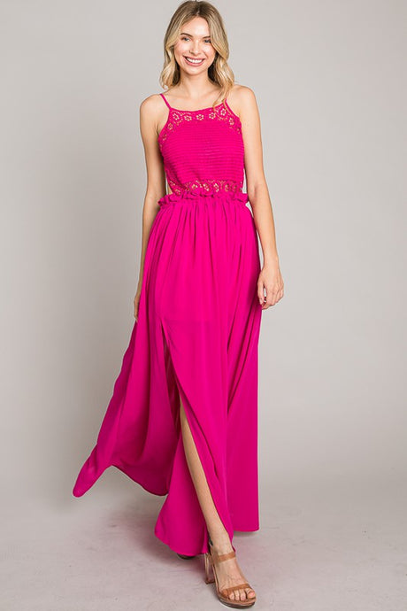 Fuchsia Crochet Top Sexy Long Dress