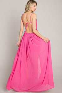 Candy Pink Crochet Top Sexy Long Dress