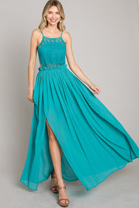 Teal Blue Crochet Top Sexy Long Dress