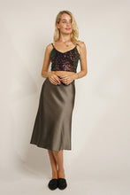 Olive Satin Solid Midi Mermaid Skirt With Hidden Zipper