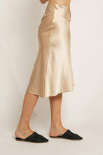 Gold Satin Solid Midi Mermaid Skirt With Hidden Zipper