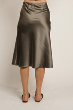 Olive Satin Solid Midi Mermaid Skirt With Hidden Zipper