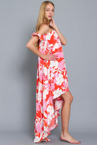 Tube Ruffle Shoulder Strap High Low Hem Dress