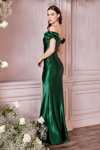Green Sexy Drop-shoulder Long Evening Dress