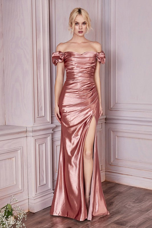 Rose Gold Sexy Drop-shoulder Long Evening Dress
