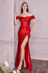 Red Sexy Drop-shoulder Long Evening Dress