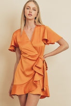Golden Glow Flutter Sleeve Mini Wrap Dress