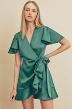 Emerald Green Flutter Sleeve Mini Wrap Dress