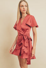 Marsala Flutter Sleeve Mini Wrap Dress
