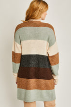 Green Multi Striped Sweater Cardigan