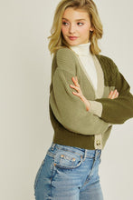 Green Color Block Sweater Cardigan