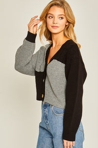 Black Color Block Sweater Cardigan