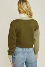 Green Color Block Sweater Cardigan