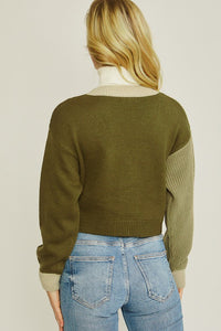 Green Color Block Sweater Cardigan